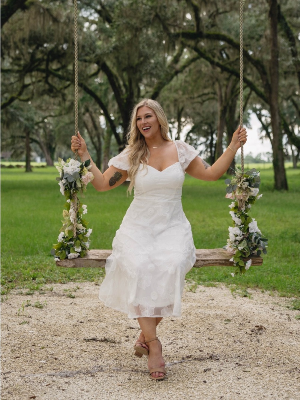 Lulu's White Lace Midi Dress with Sweetheart Neckline